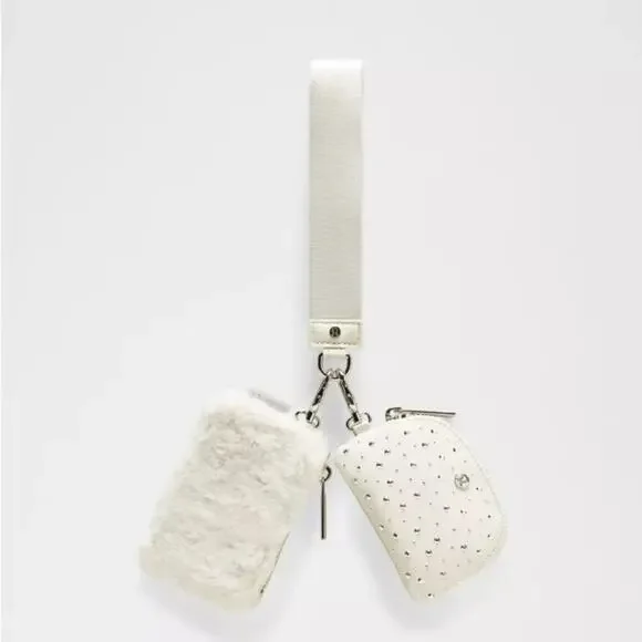 NWT Lululemon Athletica Dual Pouch Wristlet Studded Bone/Silver RARE - Picture 1 of 9